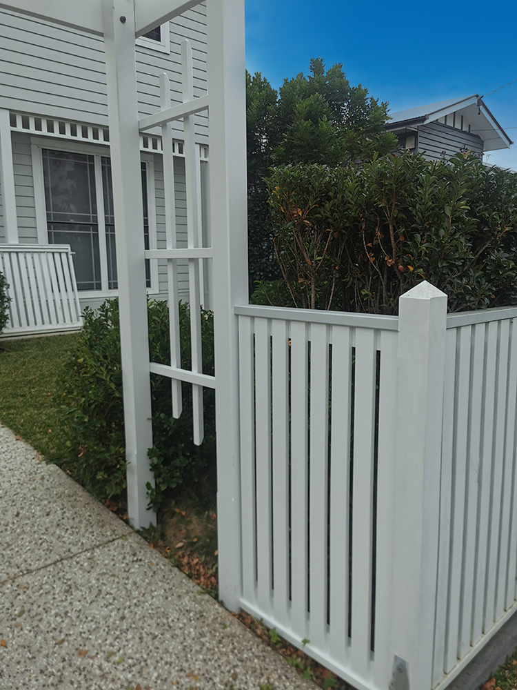 Balustrading has been added to match the front fence and attaches to the new Arbour. Screening has been added to each side of the Arbour so that vines can climb.