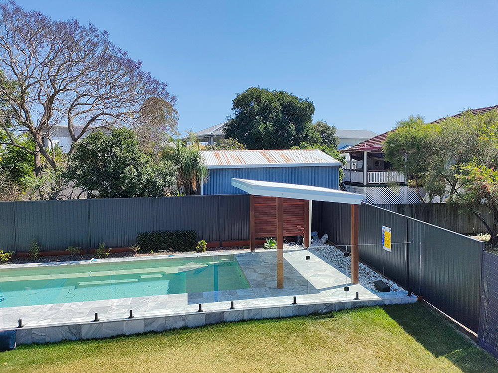 Transform your pool into a paradise with this Cabana that offers not just a shaded lounging area but also complete coverage over the pool's shallow end and steps.