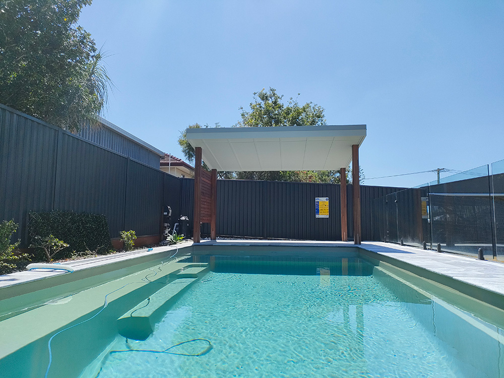 Looking up from the water, the new Pool Cabana looks fantastic and a new inviting area to sit by the pool and watch the kids play.