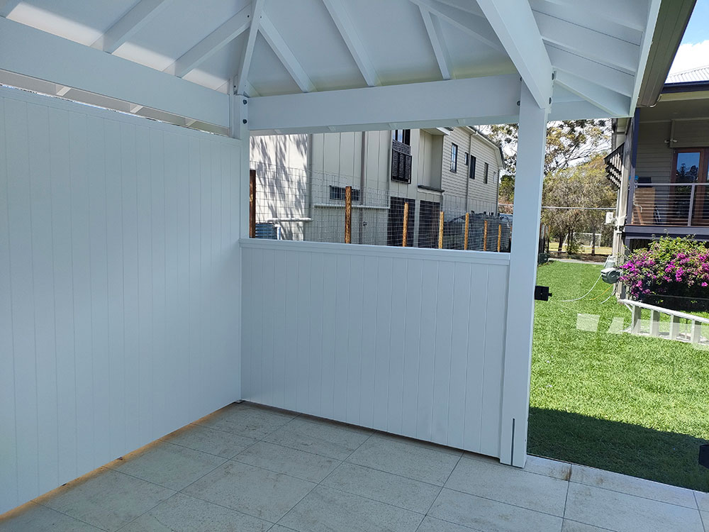 Pool Cabana with half wall, VJ Lining on the internal side.