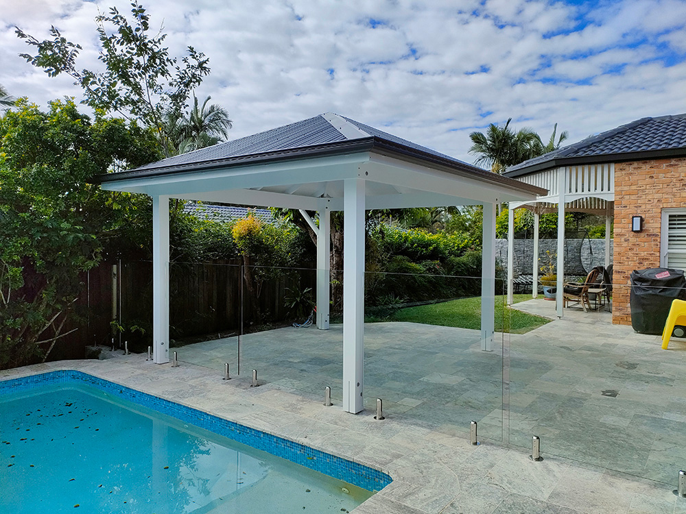 The Gazebo posts have been set between the new frameless glass pool fence.