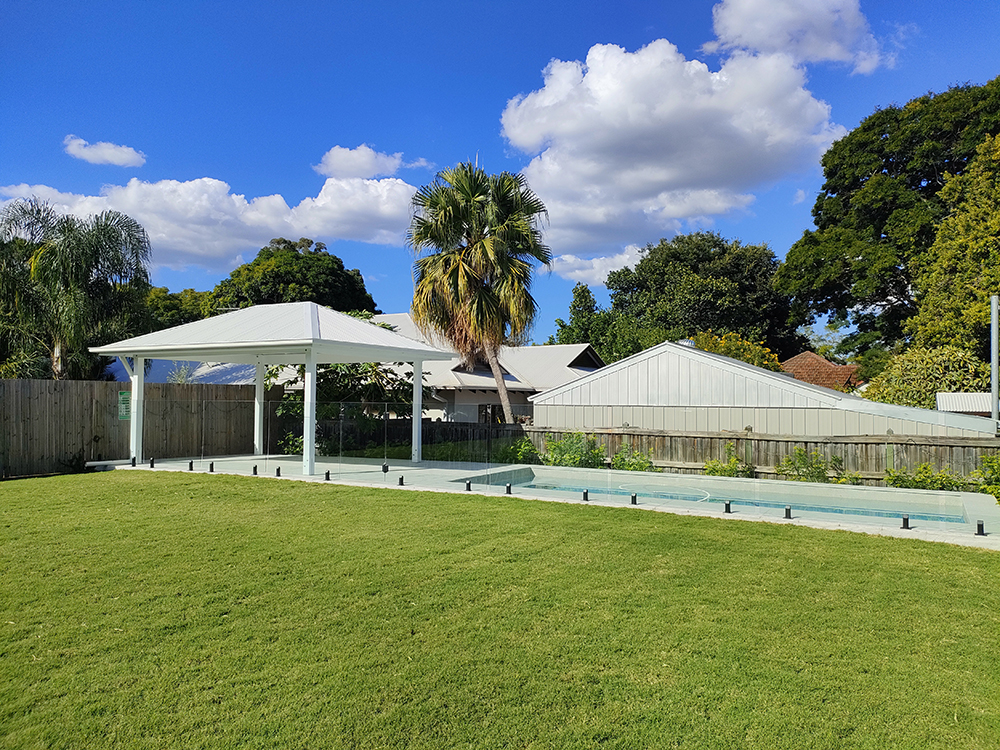 This beautiful large Gazebo fit's perfectly into this new pool surround at a house in Sherwood, QLD.