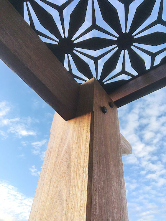 Spotted Gum Timber Pergola with Decorative Aluminium Screening