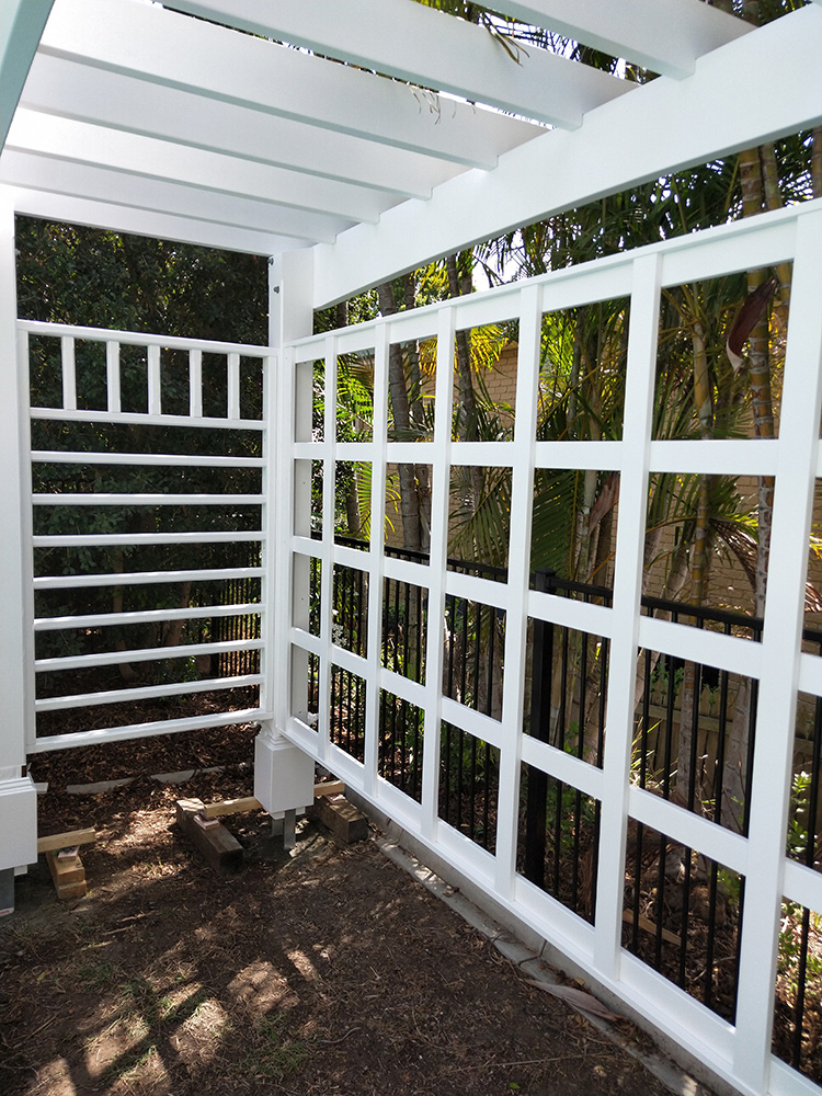 Screening has been added the sides and back ready for flowering vines to climb.