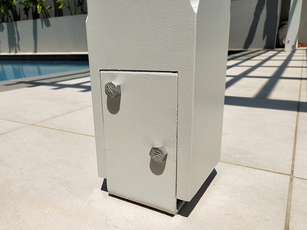 This Pergola has 135 x 135 Pine Posts with routered in Galvanized Brackets