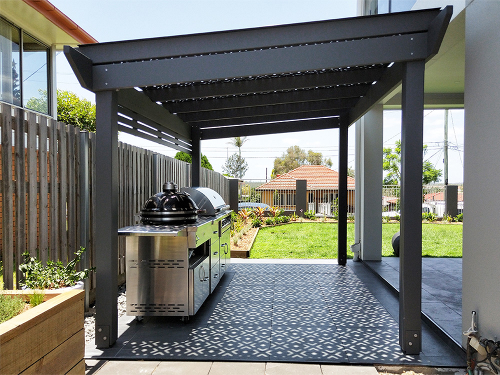 The pergola provides a nice breezeway walk through between the front lawn and the herb garden and side yard.