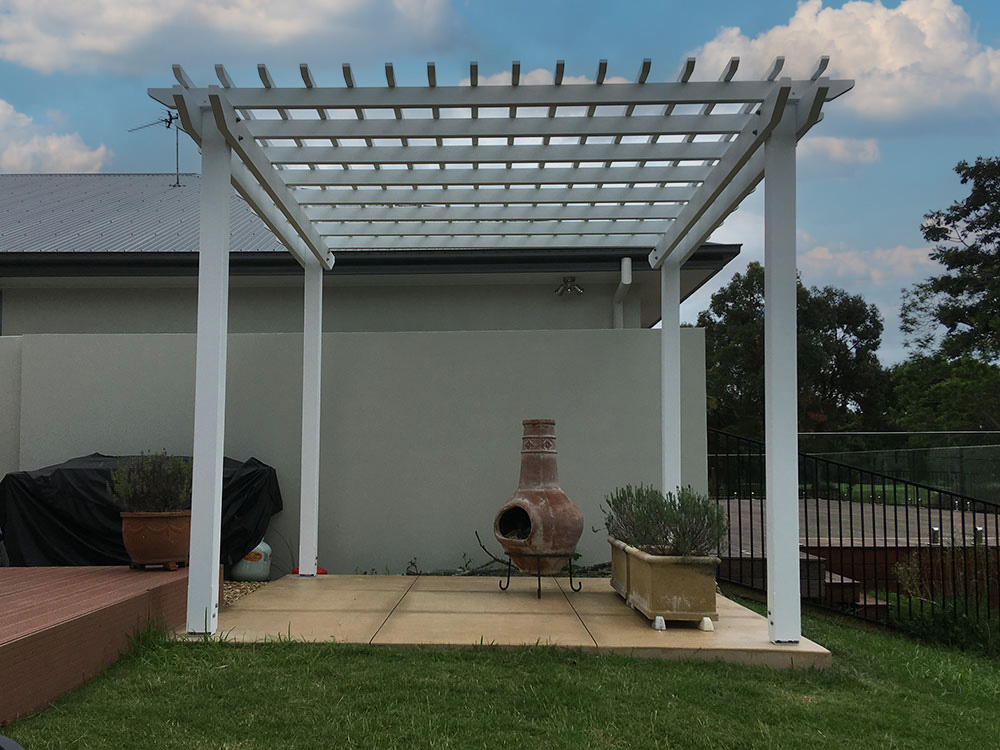 Double Beam Pergola with rafters set on top of the beam.