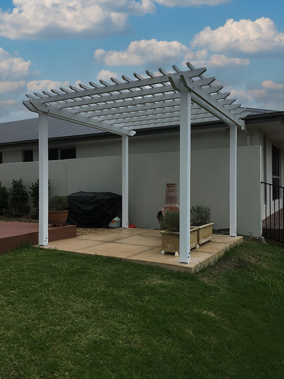 This painted Pine Pergola has been painted in Lexicon Half.