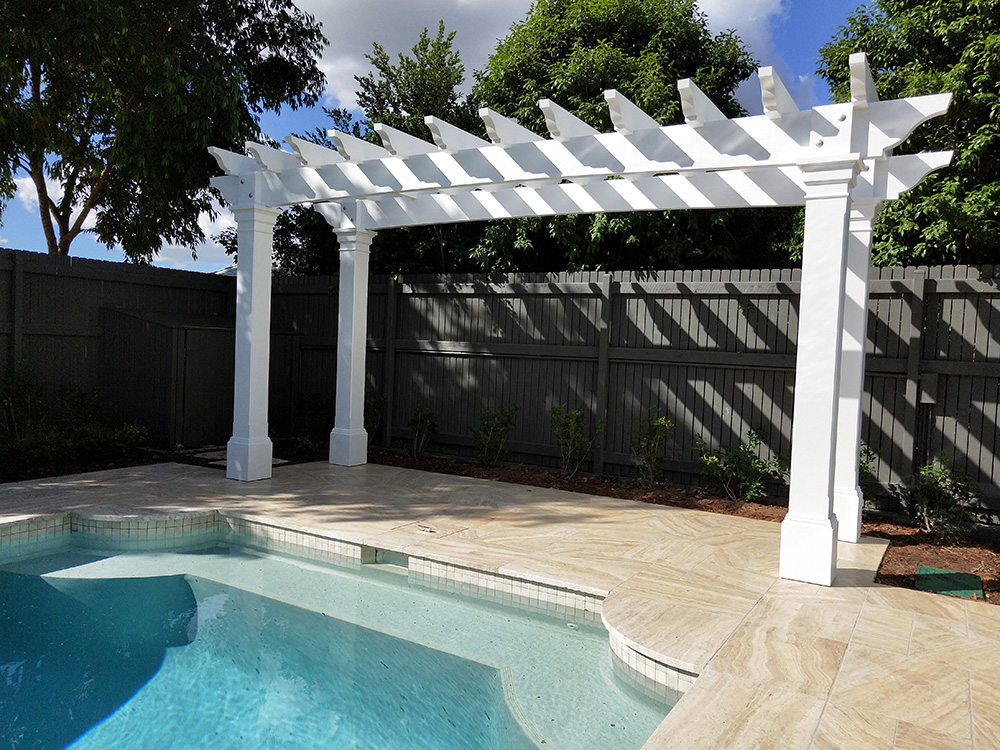 The laminated 185 x 185 Pine Posts make the Pergola look great and the bespoke corbel boxes which match the architrave of the house hide the post brackets.