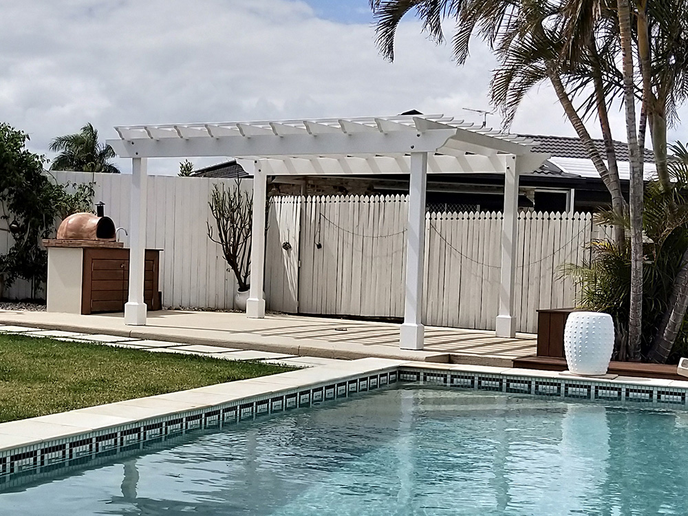 This elegant White Pergola looks fantastic at this residence in Raby Bay.