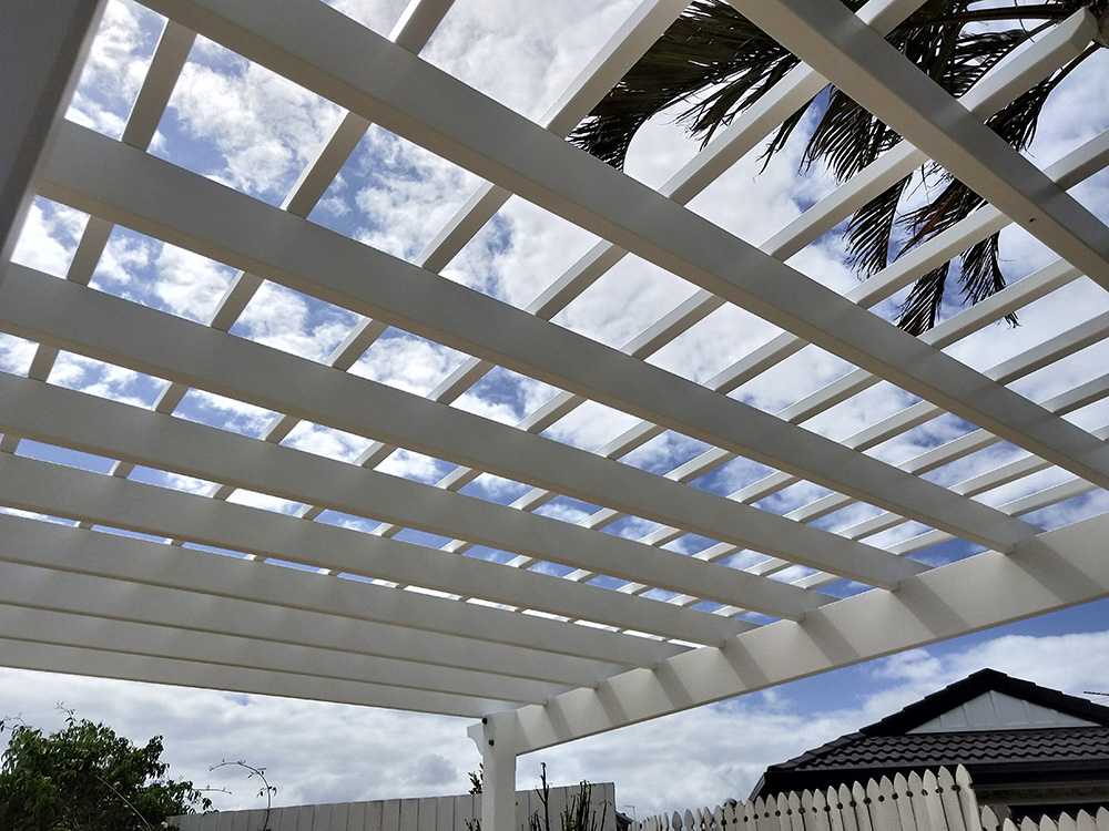 The Pergola rafters and battens are precisely set for a precision finish.