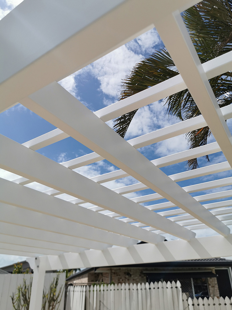 The Pergola rafters and battens are precisely set for a precision finish.