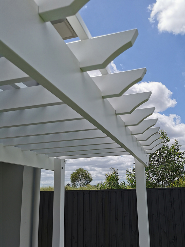 This Pergola has notched in rafters, expertly joined for a remarkable finish.