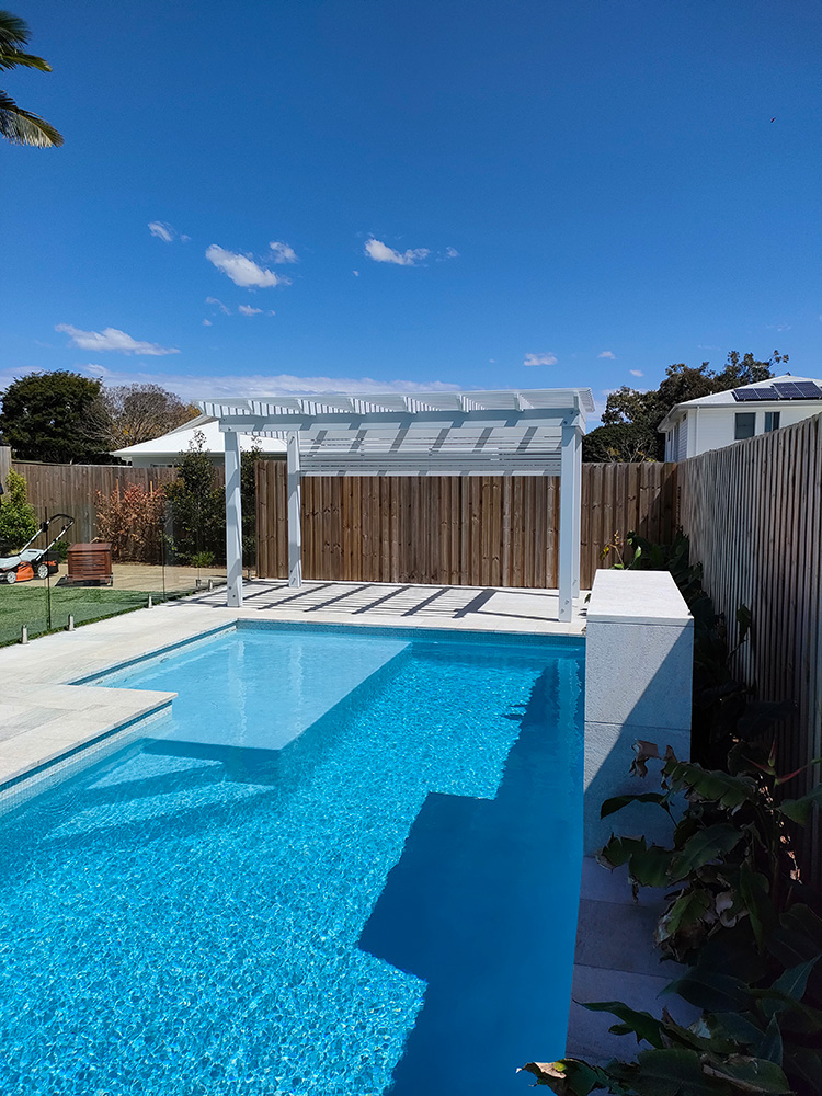 This Pergola fits this space at the end of the pool just perfectly and creates a new lovely shade area.