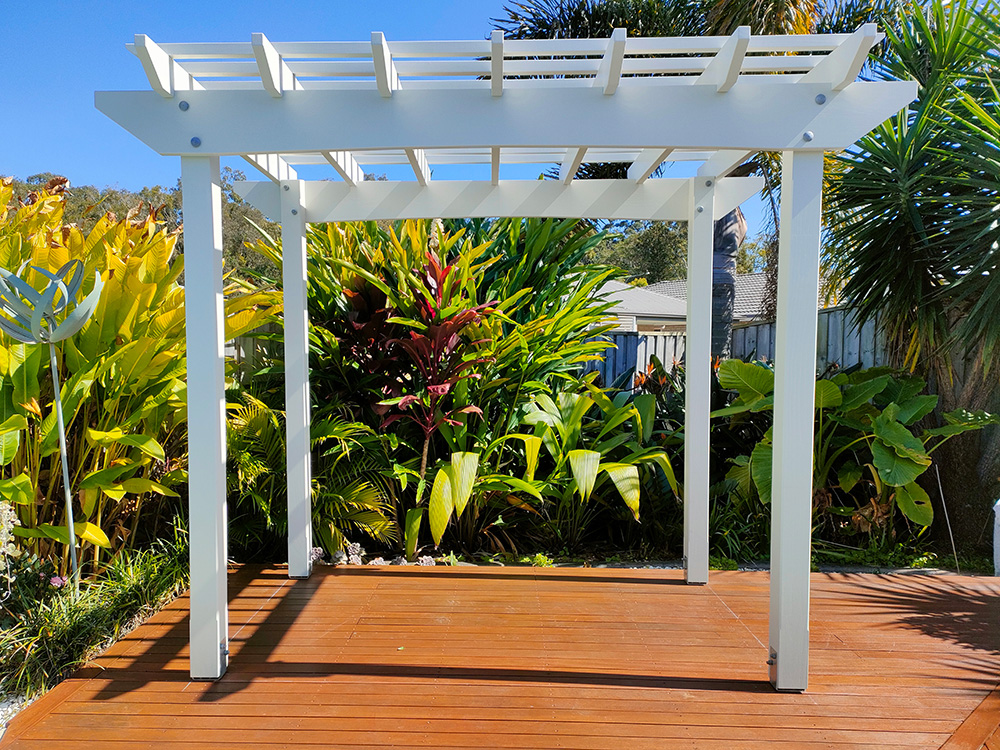 This small Pergola fit's perfectly on this little deck beside the pool at a residence in Thornlands.