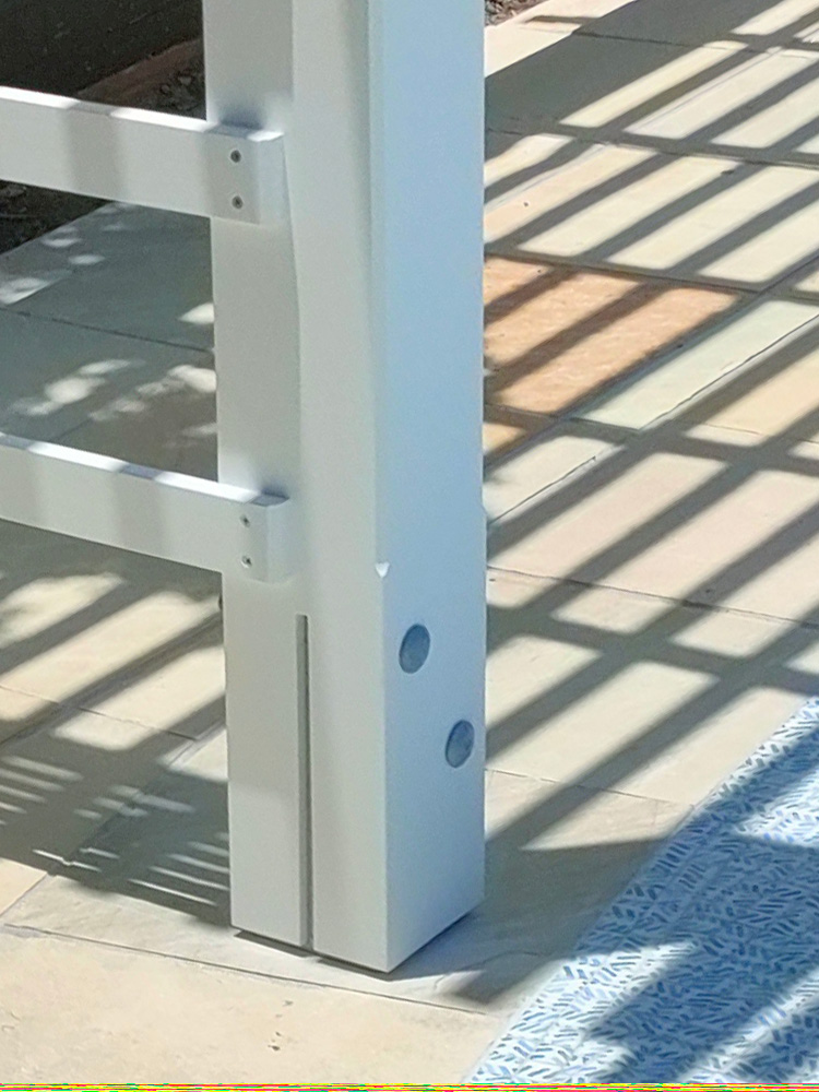 Precisely cut Knife Plate brackets have been installed on this Pergola.