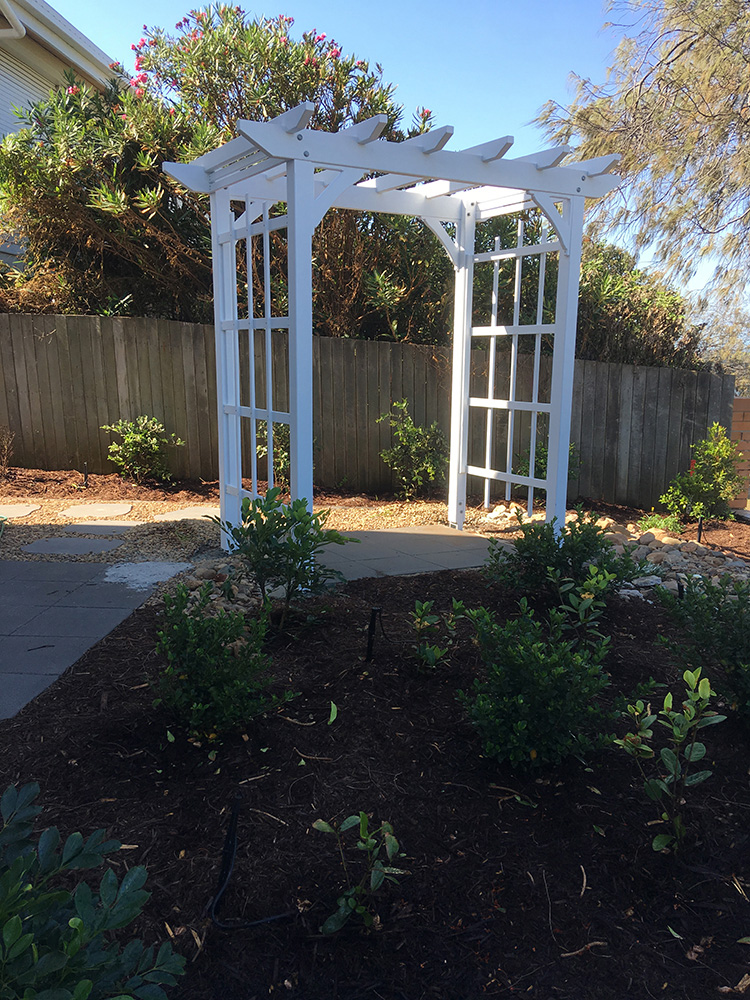 White Arbour ready for seat to be added to overlook the beach.