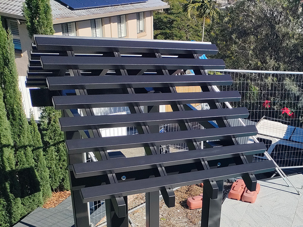This Pine Entrance Arbour is visable from above as you walk down the stairs from the residence above. Careful consideration has been taken to ensure fixings have been hidden from both above and below views.