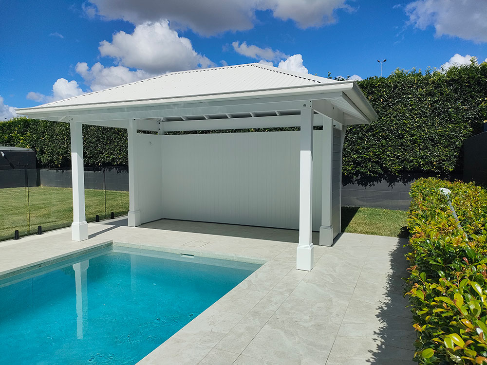 This new Pool Cabana sits on an existing pool surround. It creates and new tranquil retreat to sit and enjoy the afternoon in the shade or take a dip in the pool.