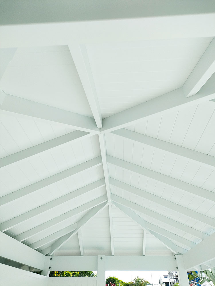 The beautiful clean lines of the VJ ceiling looks picturesque beside the pool and flawless ceiling is simply stunning.