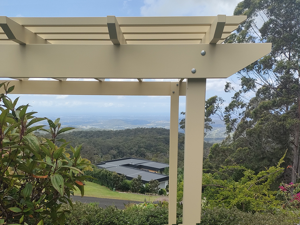 Traditional Pergola with Rafters set on top of the beams.