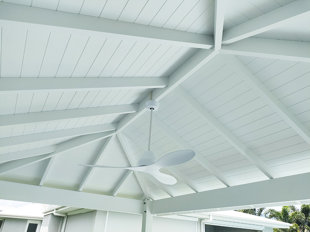 Pool Cabana with a beautiful seamless white VJ ceiling.