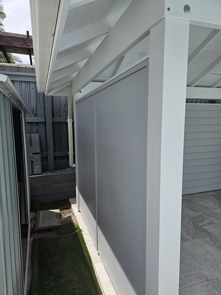 This Pool Cabana has a Hardie Flex cladded exterior side wall.