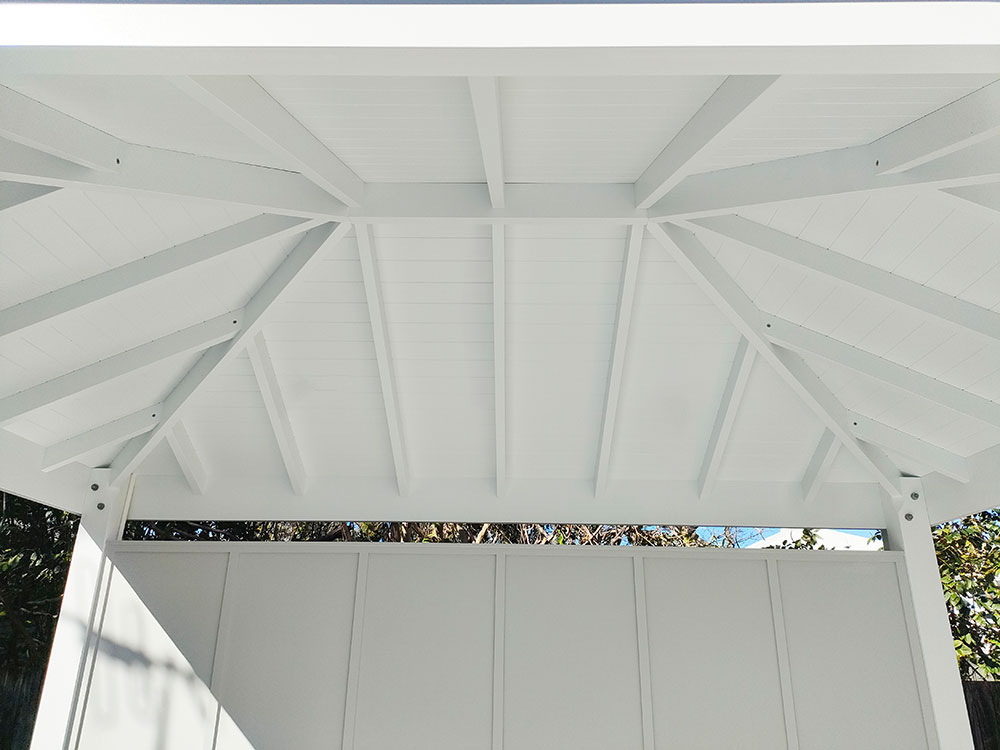 Gazebo with VJ ceiling and back wall with mostly hidden fixings.