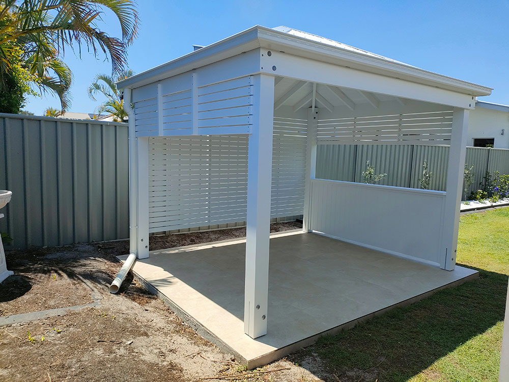 Hamptons Style Gazebo for BBQ Area with Screening and Half Wall
