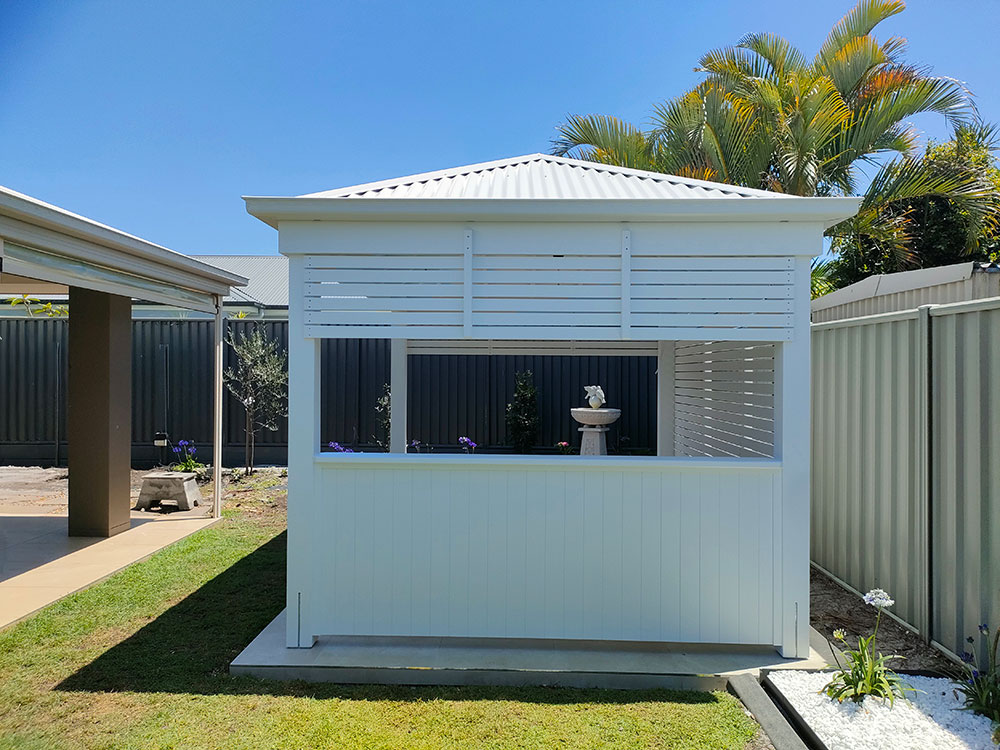 Gazebo set beside alfresco area to create new outdoor kitchen.