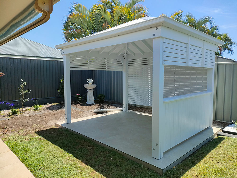 Hamptons Style Gazebo for BBQ Area with Screening and Half Wall